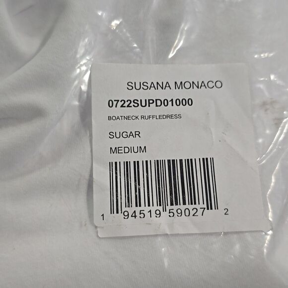 Susana Monaco NWT Boat Neck Ruffle Hem Dress in Sugar White Size‎ Medium - Picture 5 of 13